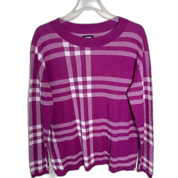 Lands' End Sweaters - Lands' End Plaid Crewneck Cotton Sweater Magenta Purple Pink Patterned Size M